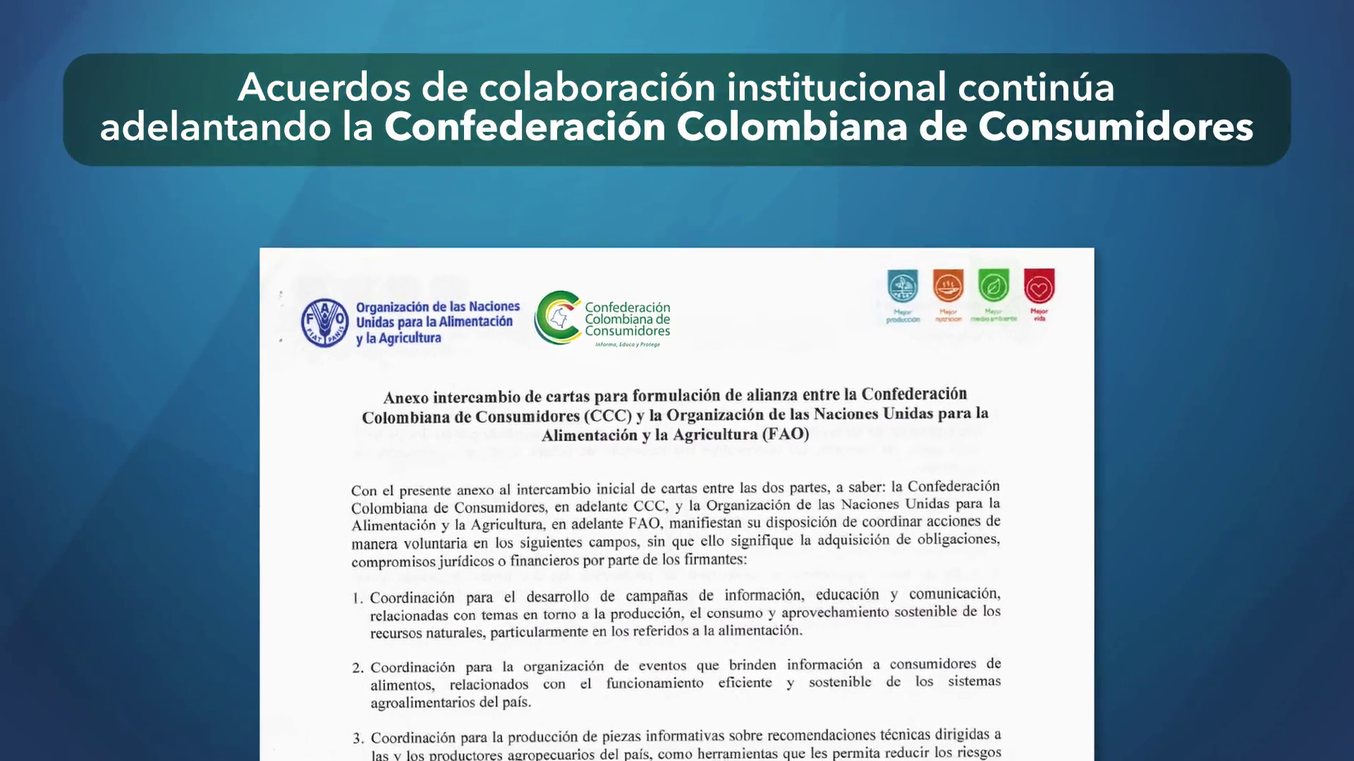 Acuerdo de colaboración institucional. FAO – CCC